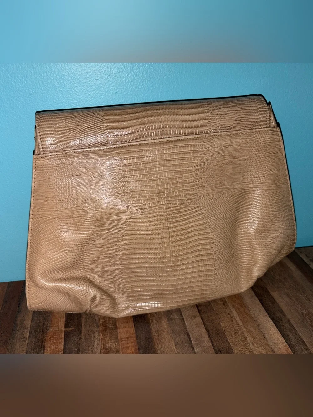 Meyers Vintage Neutral Lizard-Embossed Leather Clutch or Crossbody- Beige